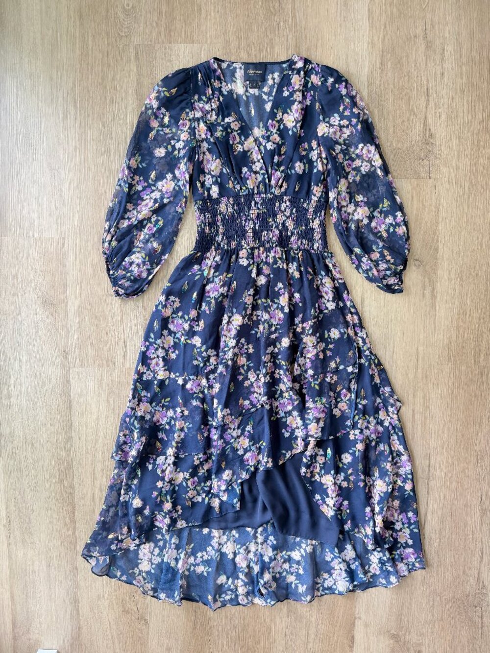 SHOSHANNA MIDNIGHT Pamela Canterbury Floral Midi Dress Navy Size 2 XS